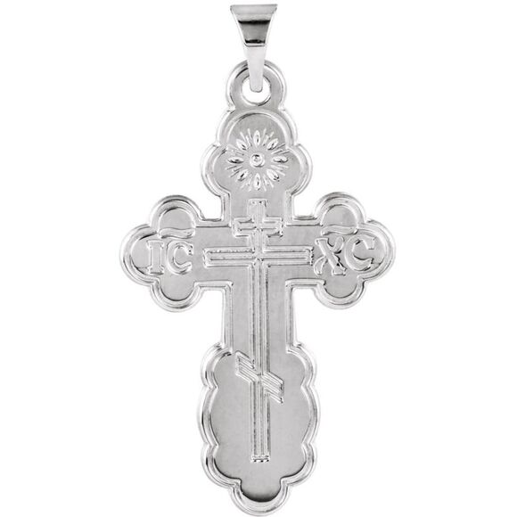 14k White Gold St. Olga Orthodox Cross Pendant 17 x 29mm